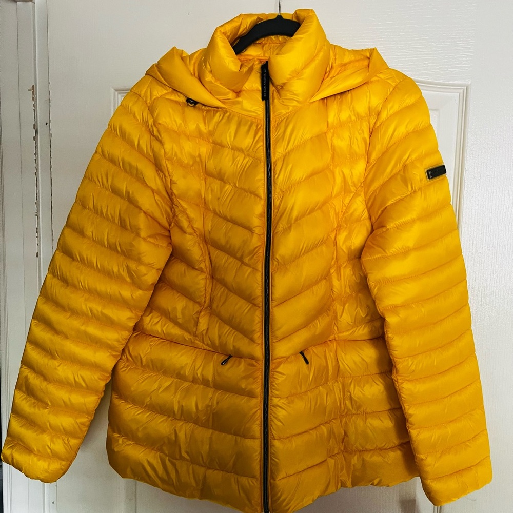 Yellow Hooded Winter Bubble Coat Slim Fit XL